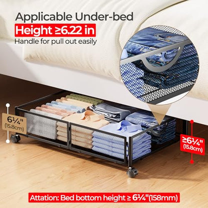 Yecaye 4 Pack Under Bed Storage with Wheels