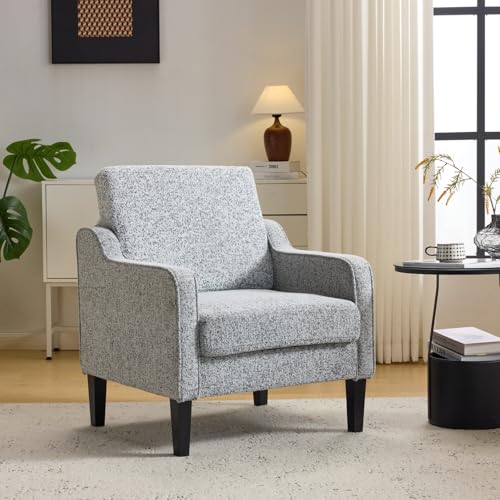 VINGLI Upholstered Chenille Accent Chair for Living Room, Bedroom, Mid-Century Modern Arm Chair Comfy Reading Chair with Scooped Arms (1, Light Gray) - color: Light Gray