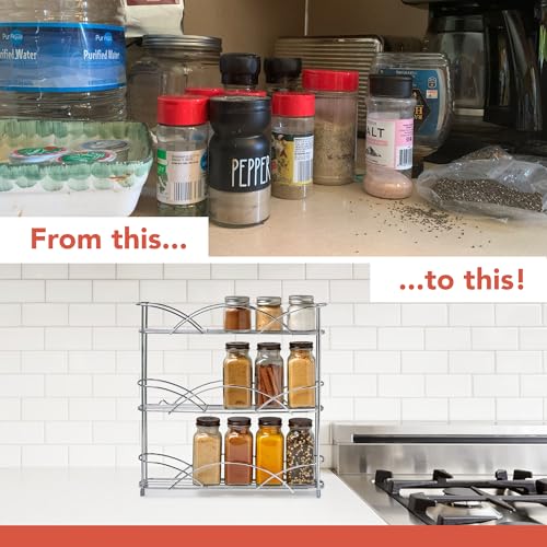 Spectrum 3 Tier Spice Rack Organizer Black Countertop Wire Shelf Spice Rack for Modern Kitchen Pantry Cabinet, Organize Spices with Three Tier Spice Shelf for Kitchen Storage with Wall Mount Option - size: 3-Tier