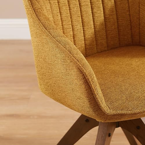 Swivel Desk Chair for Home Office, Fabric, Yellow | No Wheels, Oka Wood Legs, Mid Century Modern, Upholstered, 360° Swivel, Accent Chair, Living Room, Bedroom - color: Yellow, size: Fabric