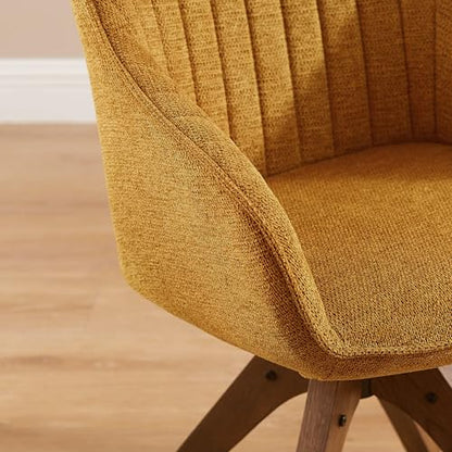 Swivel Desk Chair for Home Office, Fabric, Yellow | No Wheels, Oka Wood Legs, Mid Century Modern, Upholstered, 360° Swivel, Accent Chair, Living Room, Bedroom - color: Yellow, size: Fabric
