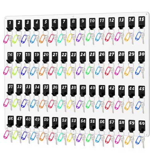 Beeveer Acrylic Key Holder Board with 60 Hooks, Wall Mount Organizer, Clear | Ideal for Offices, Schools, Hotels and Dealerships, Durable Acrylic Construction, Numbered Key Slots, Easy Wall Mount Design - color: Clear, size: 60 Hooks, style: Hook Only