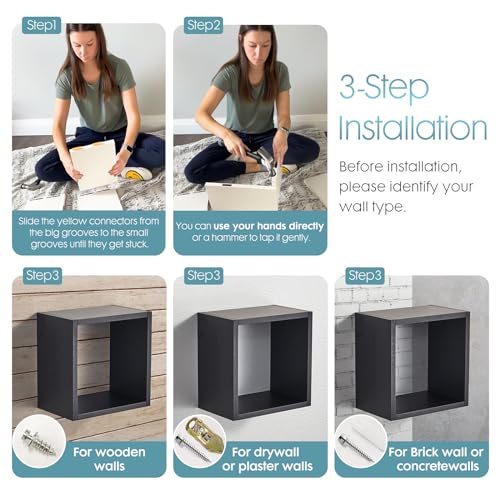 Wall Mount Shelf Set of 3, Floating Cube Shelves for Space Discovery Home and Commercial Use, Large Size Shelves Set, Black - color: Black, size: Set3