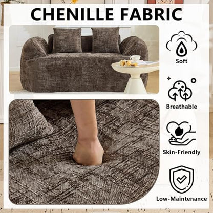 67" Curved Loveseat Sofa with 2 Pillows, Modern Boneless Couch in a Box, Small Cloud Loveseat for Bedroom Small Space Apartment Living Room, Memory Foam, Chenille, No Assembly (Brown) - color: Brown