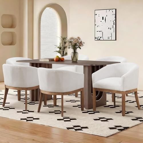 Modern Upholstered Barrel Dining Chair Set of 2, Natural Hardwood Frame, Farmhouse Linen Chairs for Dining Room, Kitchen, Office (Beige) - color: Beige, size: Set of 2