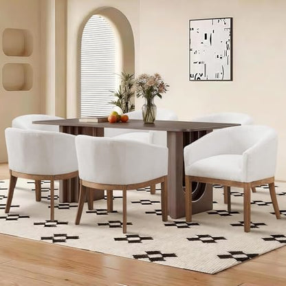 Modern Upholstered Barrel Dining Chair Set of 2, Natural Hardwood Frame, Farmhouse Linen Chairs for Dining Room, Kitchen, Office (Beige) - color: Beige, size: Set of 2