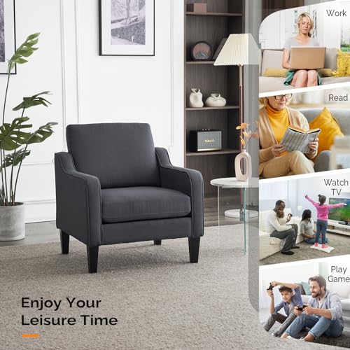 VINGLI Accent Chairs for Living Room Chairs Mid Century Modern Chair Sofa Chair Upholstered Arm Chair with Scooped Arms for Bedroom, Apartment, Office, Studio, Waiting Room, Play Room - color: Dark Grey