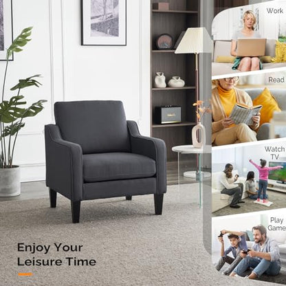 VINGLI Accent Chairs for Living Room Chairs Mid Century Modern Chair Sofa Chair Upholstered Arm Chair with Scooped Arms for Bedroom, Apartment, Office, Studio, Waiting Room, Play Room - color: Dark Grey