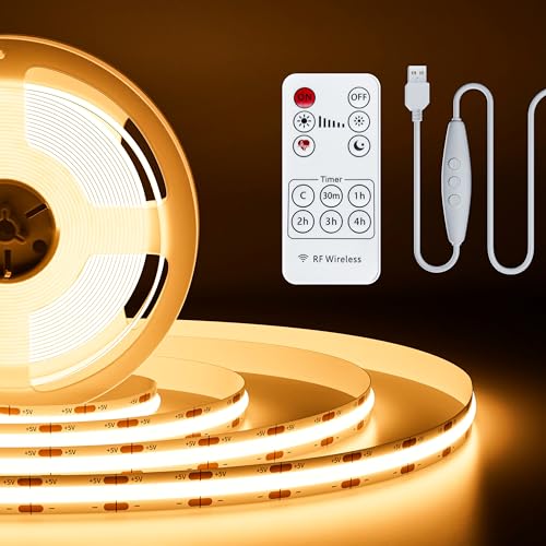 PAUTIX 5V USB COB LED Strip Light 6.56ft/2m 1200lm, Dimmable 640LEDs 2700K Warm White CRI90+ with RF Remote TV Backlight,Flexible Under Cabinet Tape Light for Bedroom,Kitchen,Home DIY Lighting - color: 2700K