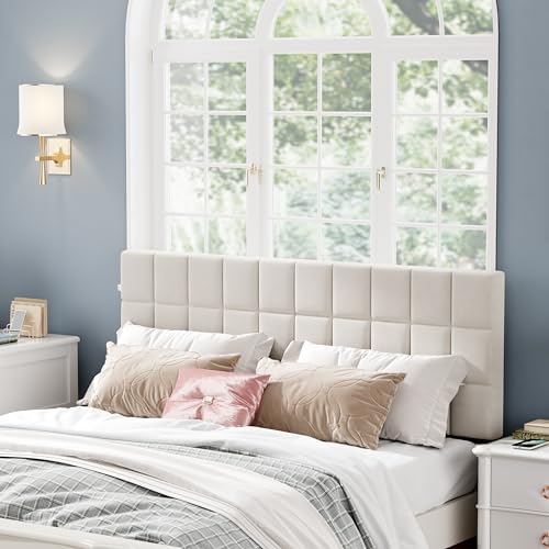 Velvet Upholstered Tufted Queen Size Headboard,Wood Head Board with Metal Legs, Adjustable Height from 42” to 56”, Bed Headboard in Modern Design,Backboard for Bed, Beige - color: Beige, size: Queen