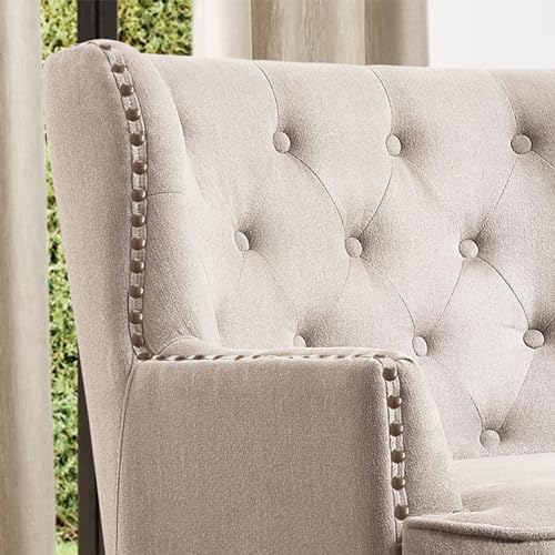 Rosevera Set of 2 Velvet Upholstered Club Chair 34.5”H, Barrel Chair, Wingback Tufted Button Armchair, Contemporary Nailhead Accent Chair for Living Room, Bedroom, Recreation, Entryway, Small Space - color: Beige Set of 2
