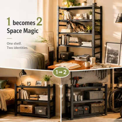 5 Tier Heavy Duty Metal Bookshelf, 3000LBS Industrial Bookcase with Adjustable Shelves, Boltless Storage Rack, Anti-Drop Fence, Convertible Steel Shelving Unit for Home Office, Garage, Living Room - size: 5 Tier-36"Wx 16"Dx 72"H