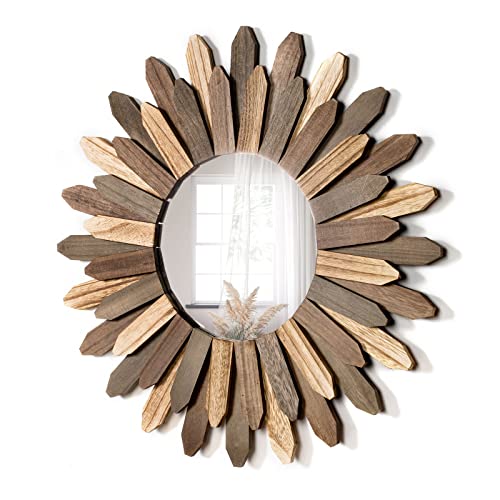 Boho Wall Decor 21 inch Wall Mirror Rustic Wood Decorative Mirror for Room Decor Rustic Home Decor Farmhouse Wall Decor at Living Room Bedroom Bathroom Hallway Trilcolor - color: Tril Color, size: 21 inch (1 pack)