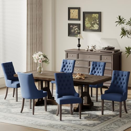 COLAMY Fabric Side Dining Chairs Set of 2, Wingback Upholstered Dining Room Chairs with Tufted Button, Living Room Chairs for Home Kitchen, Blue - color: Blue, size: Set of 2