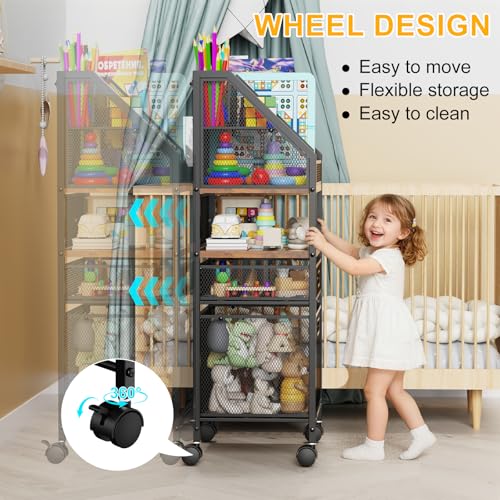 Rolling Cart with Drawers Metal Moving Craft Storage Cart with Lockable Wheels Wood&Mesh Rolling Utility Organizer Filing Cabinets for Home Office Classroom Organization(31 * 15 * 10 Inch)