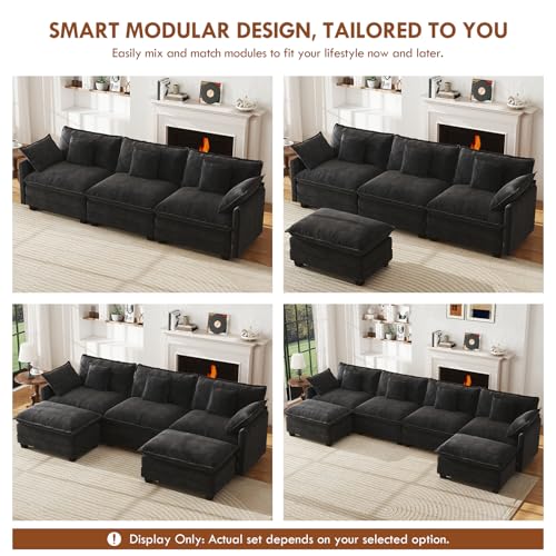 77" Cloud Sofa Loveseat, Comfy Sectional Couch, 2-Seater Chenille Deep Seat Sofa with Throw Pillows for Living Room Bedroom Apartment (Black) - color: Black, size: 77" Sofa