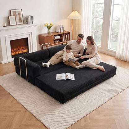 79" Boneless Couch,4-in-1 Futon Sofa Bed Modular Loveseat Sleeper Folding Compressed Couch with Pillows,No Assembly Required Convertible Sofa Bed for Living Room Bedroom Guest Room,Black - color: Black, size: 79” Sofa