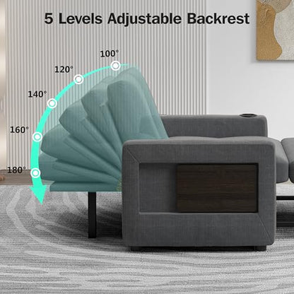 Sunny Heart 42.5" W Oversized Sleeper Chair Bed, 3-in-1 Convertible Reclining Sofa Chair with Pull Out Couch Bed, Adjustable Backrest, Side Pockets, Cup Holder, USB Ports & Table, Premium Dark Grey - color: Dark Grey, size: 42.5 inch