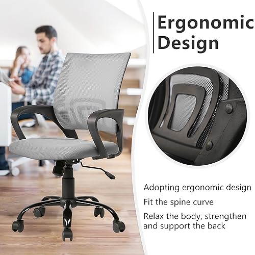 PayLessHere Office Computer Chair Ergonomic Cheap Desk Chair Adjustable Comfortable Mid Back Task Rolling Swivel with Lumbar Support for Home Office, Grey - color: Grey, style: pack of 2