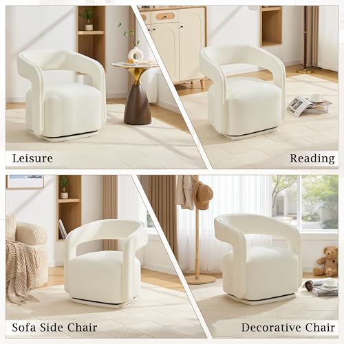 YaFiti Modern Swivel Accent Chair 1 pcs, Round Barrel Armchair, White | Chenille Fabric, 22” Widen Seat, Solid Wood Frame, 250lbs Capacity, Barrel Club Chair, Upholstered Armchair for Living Room - color: White