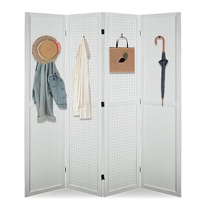 4 Panel Pegboard Room Divider | Folding Freestanding Display Screen, Privacy Partition for Retail, Craft Shows, Home Office, and Exhibition Use White - color: White-4 Panel, size: 4 Panel
