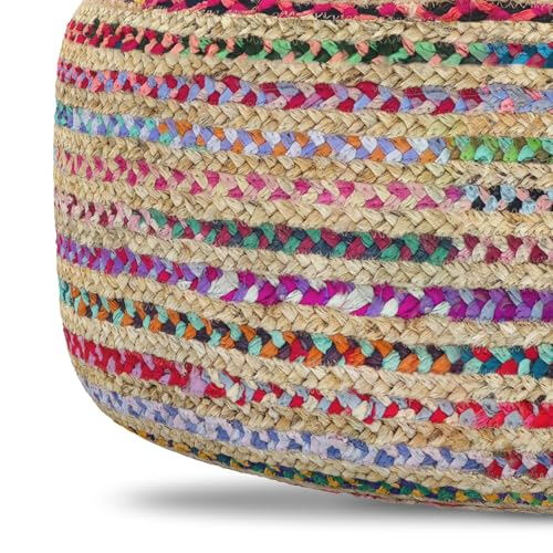 SIMPLIHOME Nate 20" Wide Square Pouf in Light Teal Handwoven Cotton | Versatile boho footstool, braided pouf, extra seating for living room or bedroom with swirl pattern, assembled; pouf ottoman. - color: Multi-color, style: Pouf