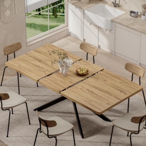 Extendable Dining Room Table for 4 6 8,55"-70" Kitchen Table Butterfly Leaf | Simply Flip Leaf Expandable Rectangle Dining Table,Long Large Wood Table for Kitchen Dining Living Room, Modern,Farmhouse - color: Butterfly Leaf 55"-71" Oak