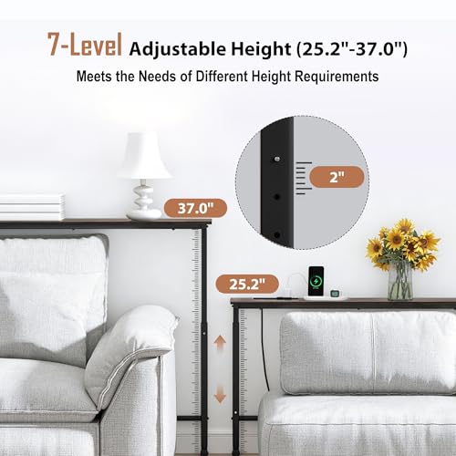 Adjustable Height Narrow Sofa Table with Built-in Power Outlets, 78" Long Console Table Behind Couch Table with Charging Station Skinny Entryway Table for Living Room & Hallway (Rustic Brown) - color: Rustic Brown, size: 78IN