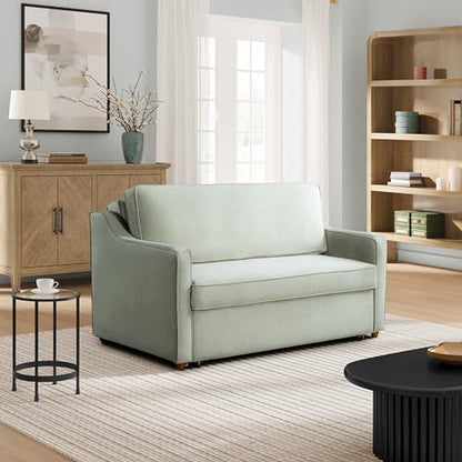 Serta® Santa Cruz 62.2" Convertible Loveseat, Full-Size, Recessed Track Arms, Dream Coil® Comfort, Fingerguard® Pinch Point Protection, Soft Velvet Fabric, Sage