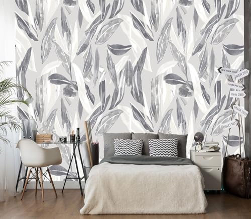 XMPMBM-Peel and Stick Grey Leaves Wallpaper Watercolor Leaf wall Mural | Tear-resistant,good adhesion,repositionable,and durable;does not peel off easily.size: L-137"X96" - color: X08, size: 137"x96"