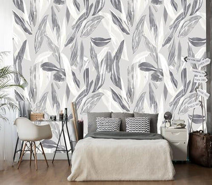 XMPMBM-Peel and Stick Grey Leaves Wallpaper Watercolor Leaf wall Mural | Tear-resistant,good adhesion,repositionable,and durable;does not peel off easily.size: M-118"X85" - color: X08, size: 118"x85"
