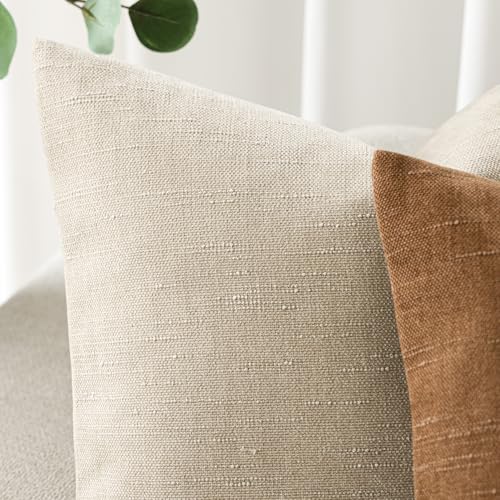 Foindtower Pack of 2 Soft Textured Chenille Throw Decorative Pillow Covers Square Accent Solid Cushion Cover Cozy Neutral Farmhouse Pillow Case for Couch Sofa Bedroom Living Room 16x16 Inch, Beige - color: Cement, size: 16" x 16" (Pack of 2)