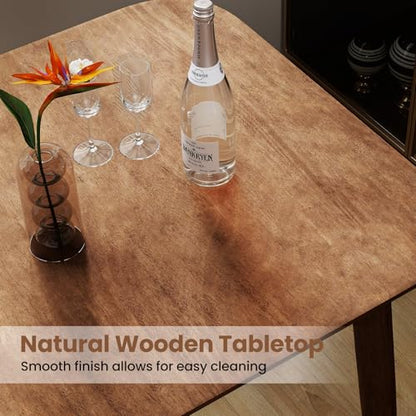 COSTWAY 36 Inch Counter Height Dining Table | Solid Rubber Wood Farmhouse Kitchen Table with Sturdy Pedestal Base, Walnut Finish