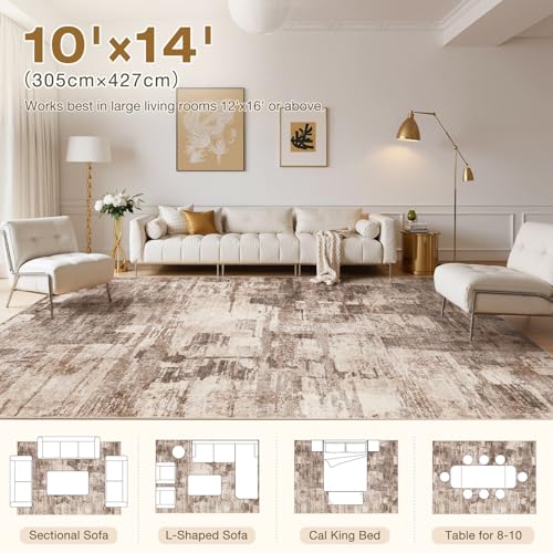 kakania Abstract 10x14 Area Rugs for Living Room: Washable Rugs Brown | Soft, Non-Slip, Low-Pile, Pet & Kid Friendly - Large Modern Home Decor Carpet for Bedroom/Dining Room/Office/Nursery - color: Brown, size: 10' x 14' (Rectangular)