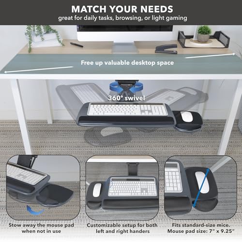 Mount-It! Under Desk Keyboard Tray, Adjustable Slide-Out Keyboard, Blue | With Mouse Platform, 20.5" W × 11" D, Ergonomic Wrist Rest, Tilt & Swivel, Heavy-Duty Bolt-On Keyboard Drawer for Home Office - color: Blue