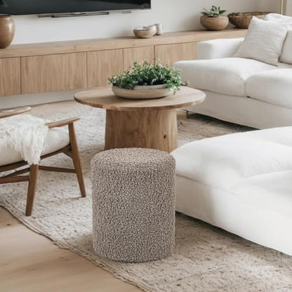 Modern Round Ottoman with Soft Padded Seat, Multifunctional Vanity Stool for Makeup, Upholstered Footrest Stool Ottoman Foot Stool for Living Room, Bedroom - color: Khaki