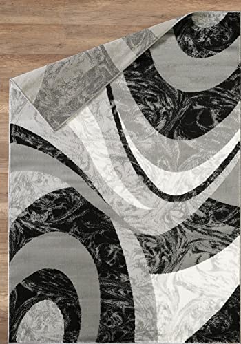 Yafa Home Fashion Modern Contemporary Swirls Design Area Rug, Luxurious, Elegant, and Fashionable Area Rug (Black/Grey, 8 ft X 10 ft) - color: Black/Grey, size: 9'8" x 7'7" (Rectangular)