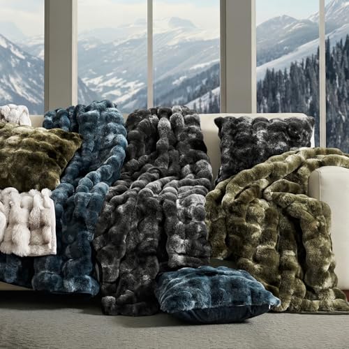 Faux Rabbit Fur Bubble Throw Blanket, 60"x80", Marble Black | Ultra Soft, Luxury Faux Rabbit Fur Throw, Thick Warm Bubble Blanket, Cozy Fluffy Reversible, for Bed, Couch, Chair, Sofa - color: Black Marble, size: 60"x80"
