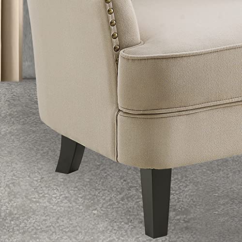 Rosevera Accent Chair and Ottoman Set - Button Tufted Armchair for Living Room, Bedroom, Reading - Mid-Century Modern Lounge Chair Set - Beige - color: Velvet Light Beige With Ottoman
