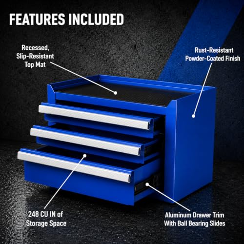 Mini 3-Drawer Steel Tool Box Blue - color: Blue, size: 3 Drawer