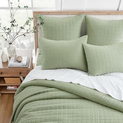 Levtex Home Mills Waffle Twin Bedspread Set (84x104in) with 1 Pillow Sham (26x20in) - Desert Sage - 100% Cotton Twin Size Bedspread Set - Lightweight, Soft, Pre-Washed - color: Sage Green, size: Twin Bedspread