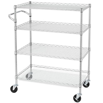 Finnhomy 4 Tier Heavy Duty Commercial Grade Rolling Cart with Handle Bar, Metal Wire Utility Cart with Wheels, Kitchen Service Trolley on Wheels, Shelf Size 18" D x 36" W, NSF, Chrome - size: 36"L x 18"W x 46.4"H-4 Tier, style: Chrome Cart