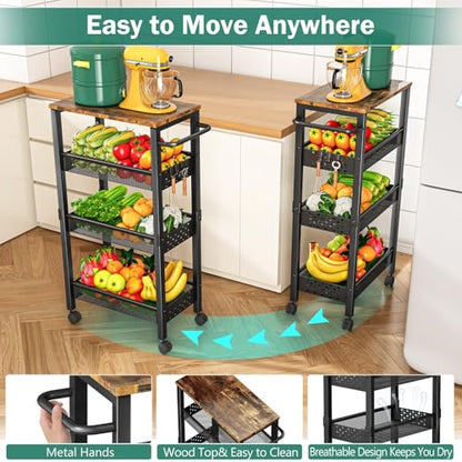 Vivihomety 4-Tier Laundry Utility Rolling Cart with Wheels, Kitchen & Bath | Narrow 8.1" wide, lockable wheels, wood top panel, metal frame, for laundry room, small spaces, pantry, tight gaps, Black - color: Black, size: 8.1 inch wide