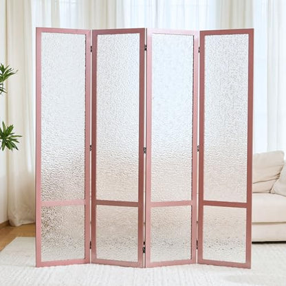 4 Panel Acrylic Room Divider Privacy Screen - Freestanding Frosted Translucent Partition, Lightweight Modern for Home Office Studio (Pink, 4 Panels) - color: Pink