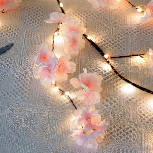 100 LED Cherry Blossom Lights, 5.9ft Fairy Lights for Bedroom, 8 Flashing Modes Cherry Blossom Branches, for Mantel, Wedding, Party and Christmas Decoration.