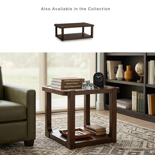 Signature Design by Ashley Breckington End Table, Dark Brown Side Table with Lower Shelf, Contemporary Style for Deep Couches, Hardwood Solids, Oak Veneer and MDF Substrate, 27" W - color: Dark Brown - Shelf