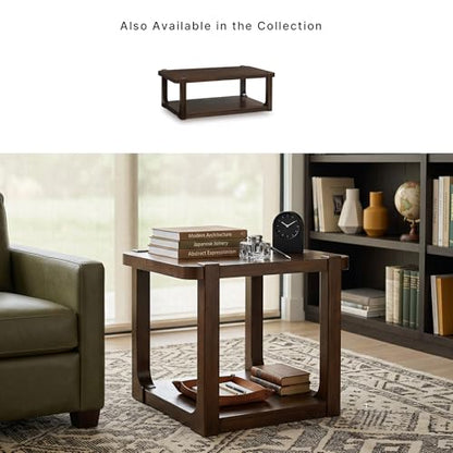 Signature Design by Ashley Breckington End Table, Dark Brown Side Table with Lower Shelf, Contemporary Style for Deep Couches, Hardwood Solids, Oak Veneer and MDF Substrate, 27" W - color: Dark Brown - Shelf