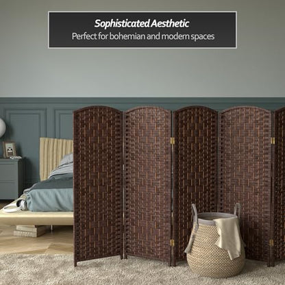 Red Lantern 4 ft. Short Diamond Weave Fiber Folding Screen - Dark Mocha - 6 Panel - color: Dark Mocha, size: 6 Panel