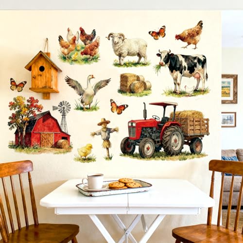 Farm Animal Wall Decals, Wall Stickers Decor | 2 Sheets 11.8"x37.8" Vinyl Removable Peel and Stick Murals, Plant Decor for Bedroom, Bathroom, Office, Classroom & Home - style: Farm Animal