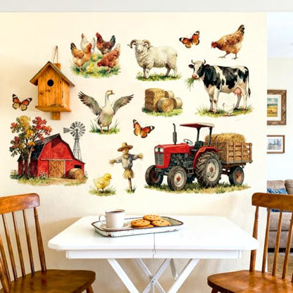 Farm Animal Wall Decals, Wall Stickers Decor | 2 Sheets 11.8"x37.8" Vinyl Removable Peel and Stick Murals, Plant Decor for Bedroom, Bathroom, Office, Classroom & Home - style: Farm Animal
